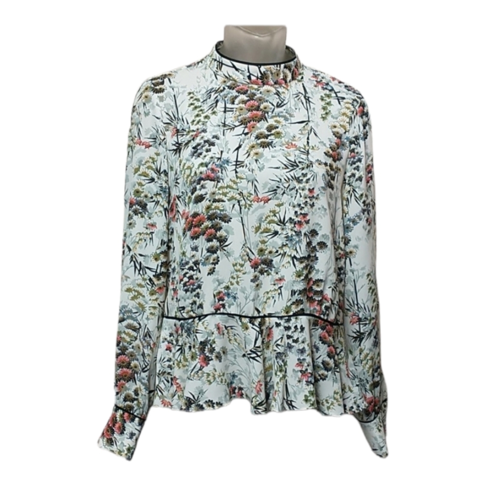 Zara Basics Bamboo floral Long sleeve Blouse Size XS